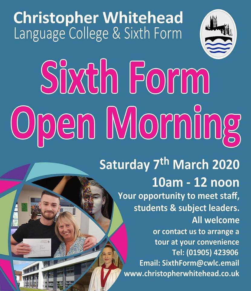 CWLCandSF's tweet image. Designed specifically for students &amp;amp; their families who are applying from other schools, please join us for our open morning, light refreshments and Q &amp;amp; A sessions with our dedicated Sixth Form staff &amp;amp; current students.
For further info email: sixthform@cwlc.email
#beinspired