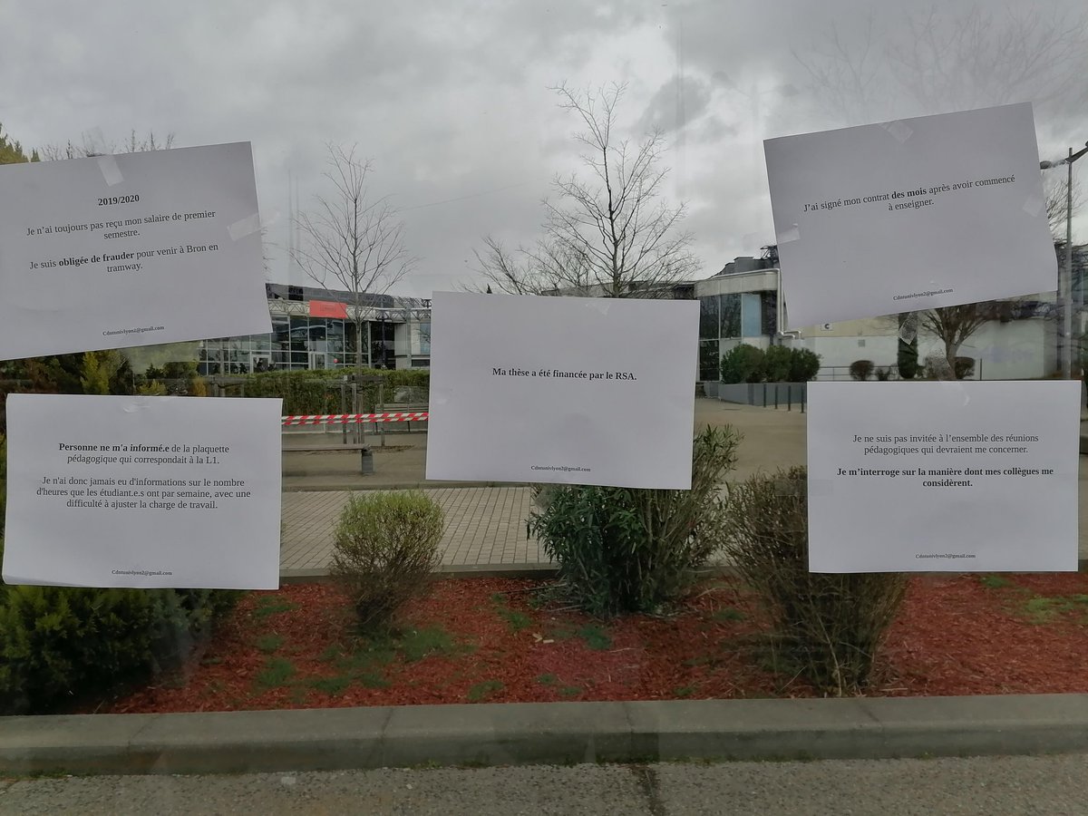 AI_M_J_Y's tweet photo. Les Enseignant.e.s de TD, Personnels de BU, de la DSI à Lyon2 Bron témoignent de leur situations de Précarité.

#greve11fevrier #Retraites #LPPR https://t.co/QrBRWPpXMr