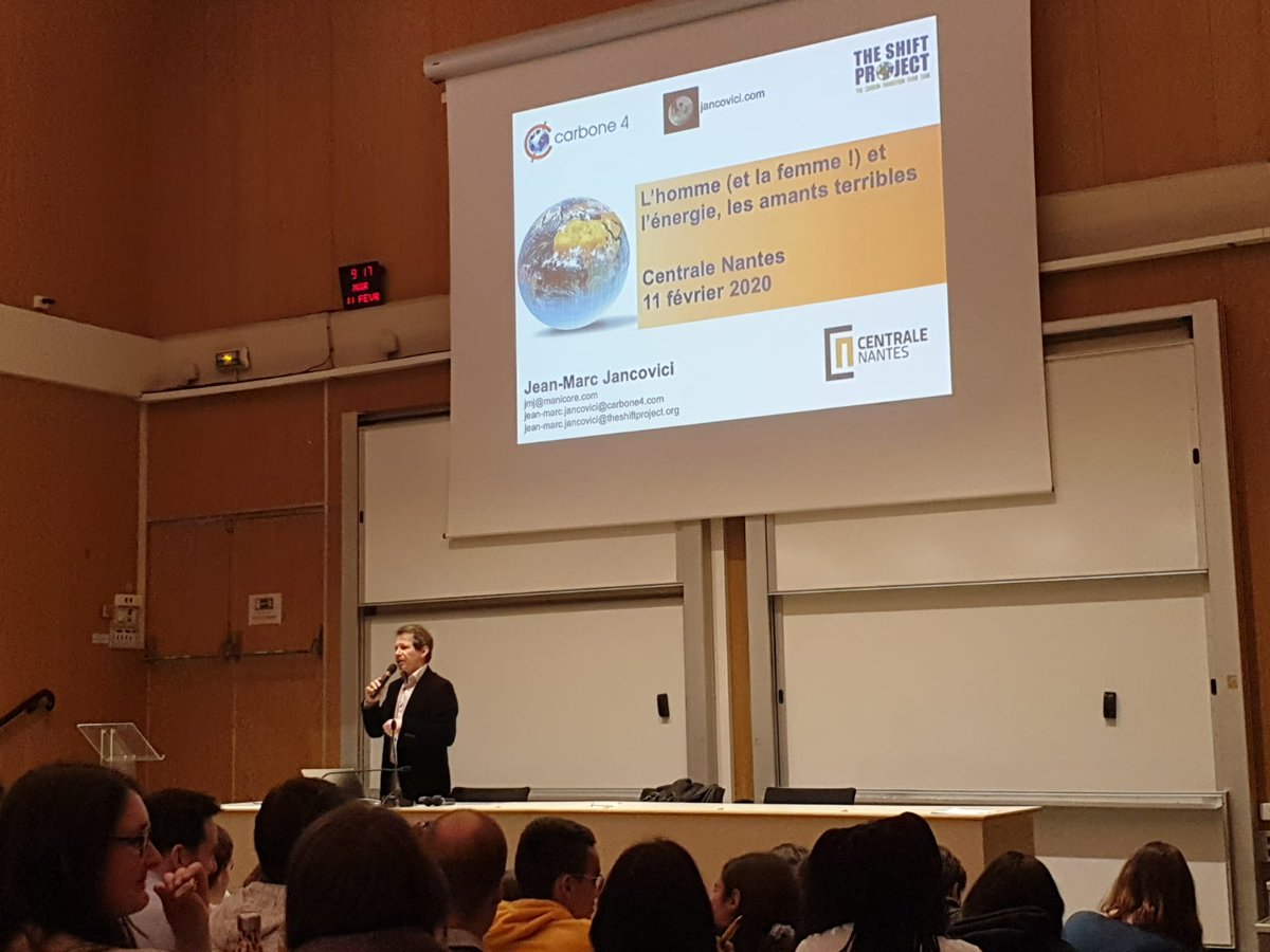 ms_apte's tweet photo. Ce matin, une asso d'étudiants de @CentraleNantes les matinales de la transition écologique, a invité Jean-Marc Jancovici pour une intervention sur le thème "l'homme (et la femme) et l'énergie, les amants terribles". Réflexions passionnantes &amp; nécessaires face à l'urgence clim https://t.co/y1CWyu1gKc