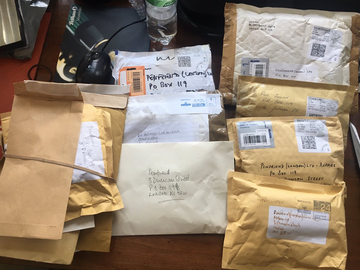 If you ever wandered what people do and a winter cold and windy Saturday February morning...       they find their old pens and send them all to Penfriend for repair 😂.  <a href="/PenfriendLondon/">Penfriend</a> #Pens #writing