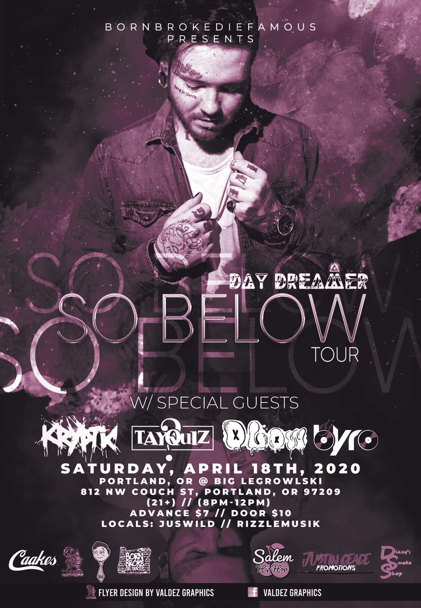 bbdfevents's tweet photo. Emo Pop Artist @DayDreamerCaleb Live in Portland, OR /// 4/18/2020 /// $7 /// 21+ /// #TheSoBelowTour

🎟️ Tix Available Now 🎟️ https://t.co/HglR6LuRRF https://t.co/Y1fvMl3ooQ