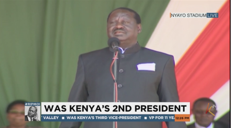 K24Tv's tweet photo. Raila odinga: Mzee Moi was one of the freedom fighters of our country.
He was forgiving, like I'm also forgiving, we made our peace and worked together. 
We will remember him for the good things he has done! 
#RIPMoi https://t.co/WS4YU6zogu