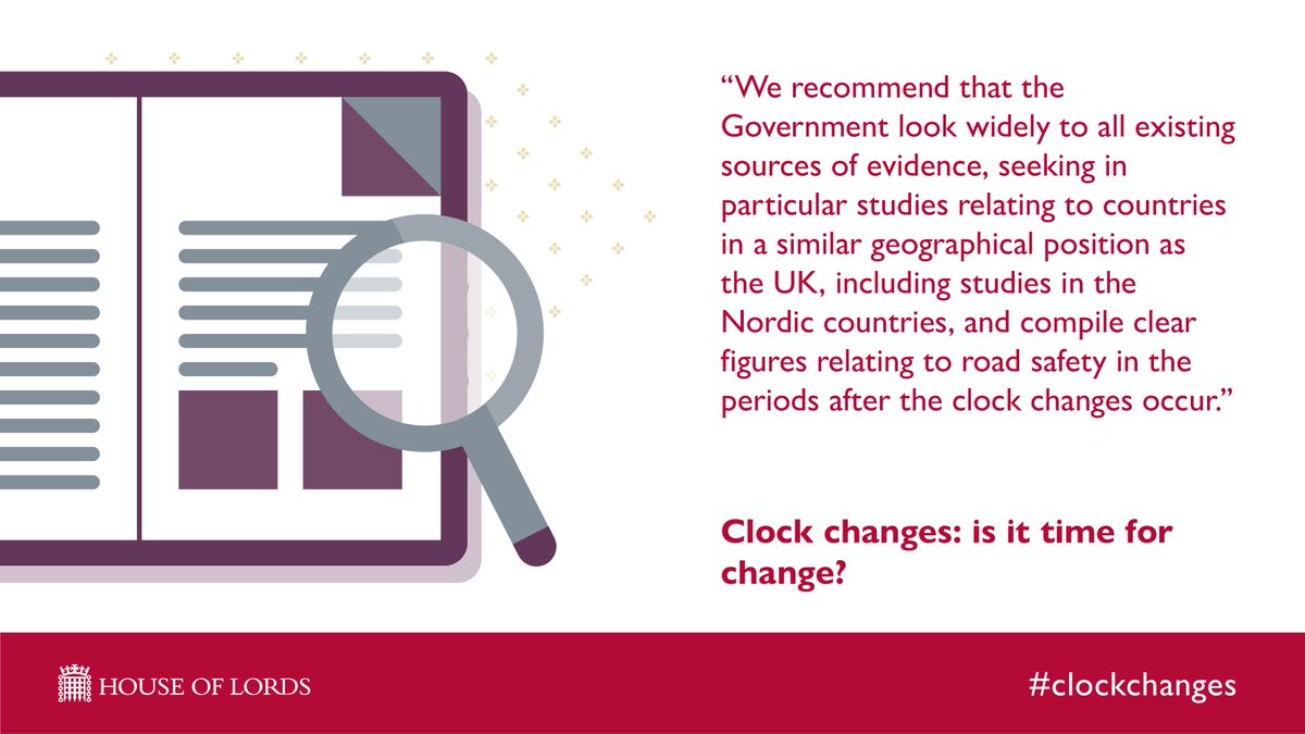 LordsEUCom's tweet photo. Views differ on whether #RoadSafety might benefit more from permanent winter-time or summer-time, if the UK were to end #clockchanges. Our report asks the Government to look further into this: https://t.co/6RU6kt8ept https://t.co/e8QVpI3qBX