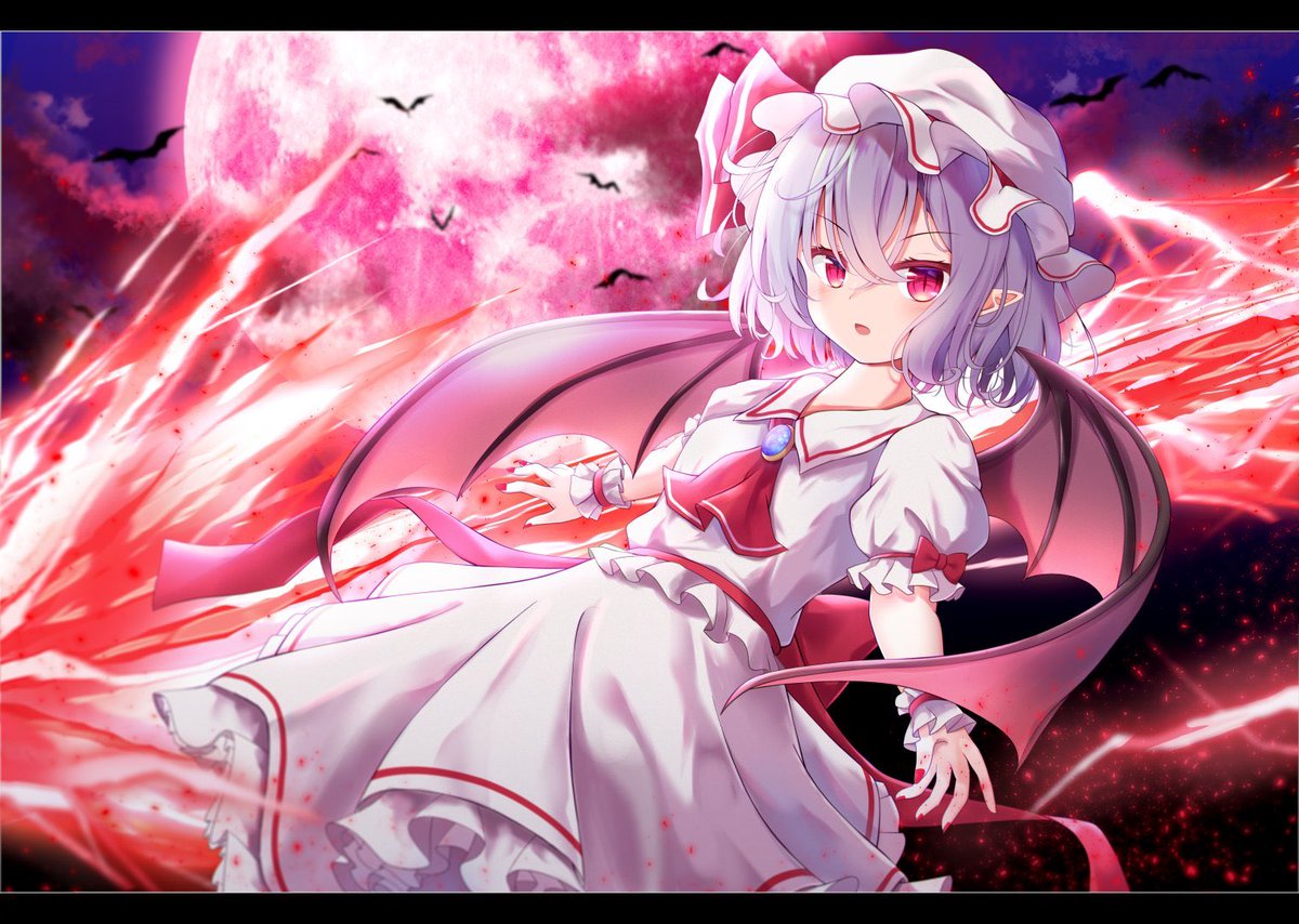 remilia scarlet 1girl hat solo wings spear the gungnir bat wings mob cap  illustration images