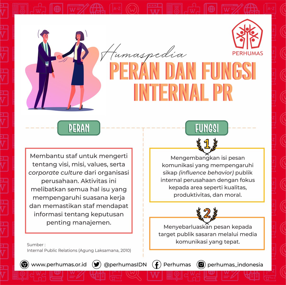 PerhumasIDN's tweet photo. Hai Sobat Humas! Melanjutkan Humaspedia minggu lalu, Sekarang kita akan membahas Peran dan Fungsi Internal PR nih.
__
#Humaspedia #InternalRelations #PublicRelations #PR #Humas #PERHUMAS #Strategic #InternalCommunications #Conference #PERHUMASuntukIndonesia #IndonesiaBicaraBaik https://t.co/MZLQLM9as6