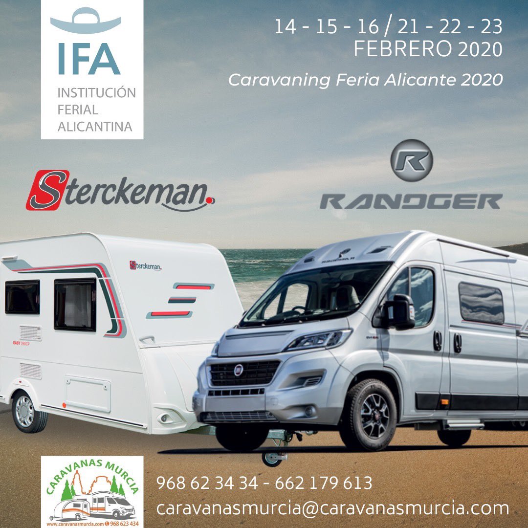 VallcarSA's tweet photo. ¡Este fin de semana comienza el "#Caravaning Feria #Alicante 2020" en @IFA_Feria !
#Sterckeman y #Randger estarán presentes de la mano de nuestros compañeros de #Caravanas Murcia 😊 https://t.co/id9W2jmpK8