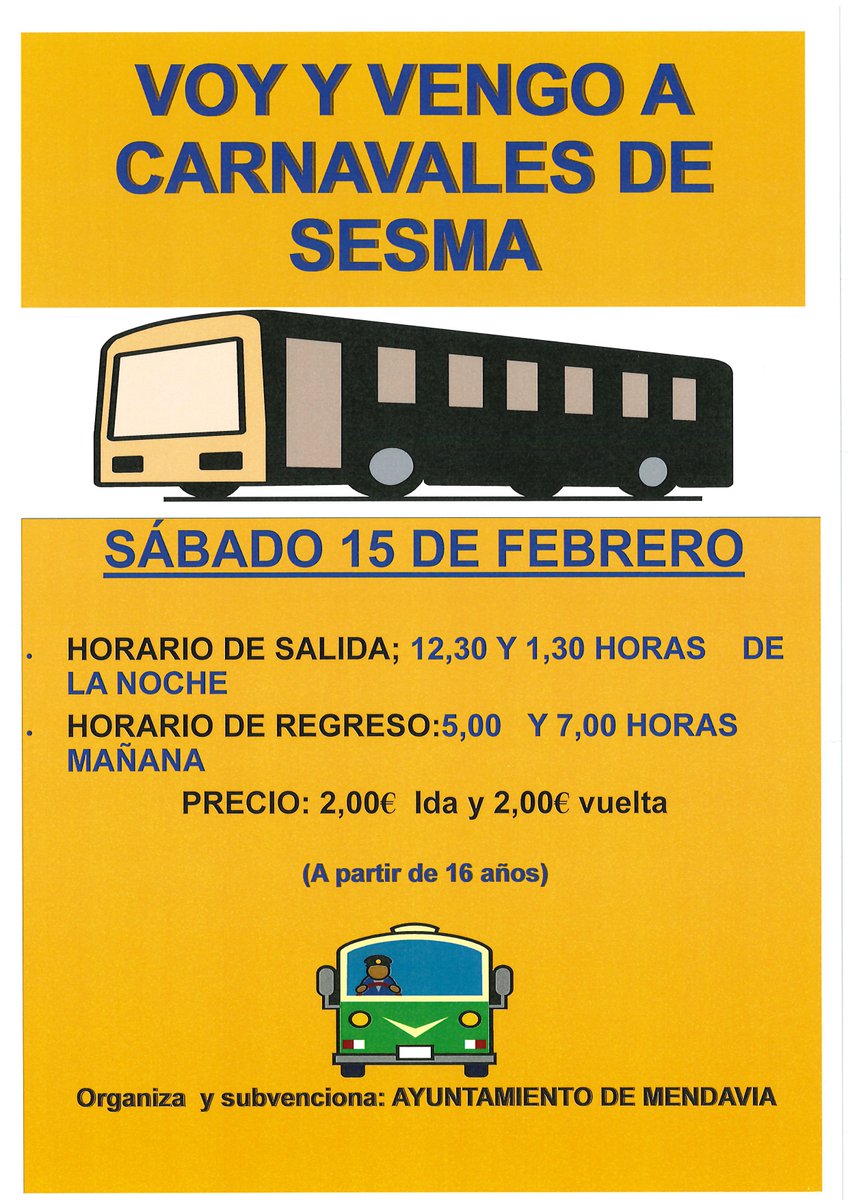 Este fin de semana, los chicos y chicas de Mendavia podréis ir al carnaval de Sesma, en el Voy y vengo organizado por el Ayuntamiento de Mendavia