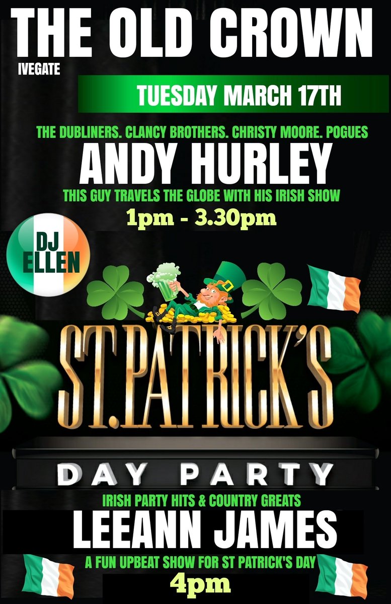 oldcrownivegate's tweet photo. #StPatricksDay just around the corner and we have a great day planned all our events are free entry #Bradford #ivegate https://t.co/3awUuKCGXI