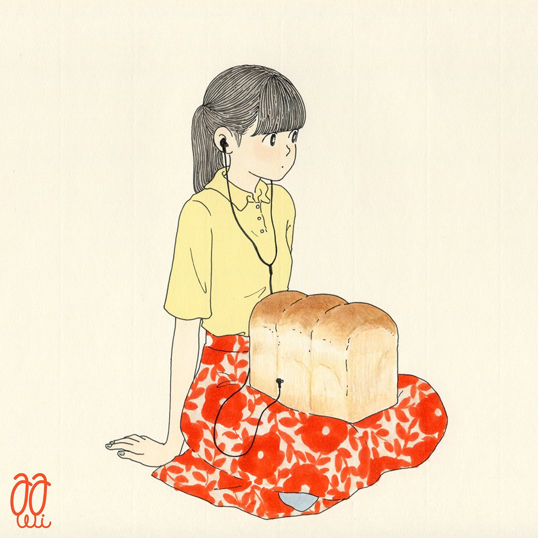 イラスト パンを聴く人 あわいのイラスト