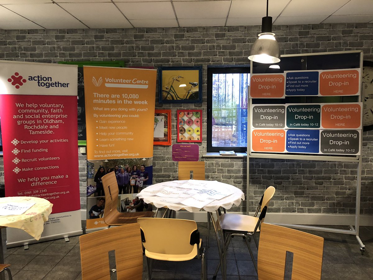 We are #Universitycampusoldham  Drop-in <a href="/UC_OLDHAM/">University Campus Oldham</a>, 10am to 12.30pm today promoting #volunteering. Come and have a chat if you are at the university or in the area. #gainnewskills #getactive #buildyourcv or call us on 0161 339 2345 or e-mail at volunteering@actiontogether.org.uk