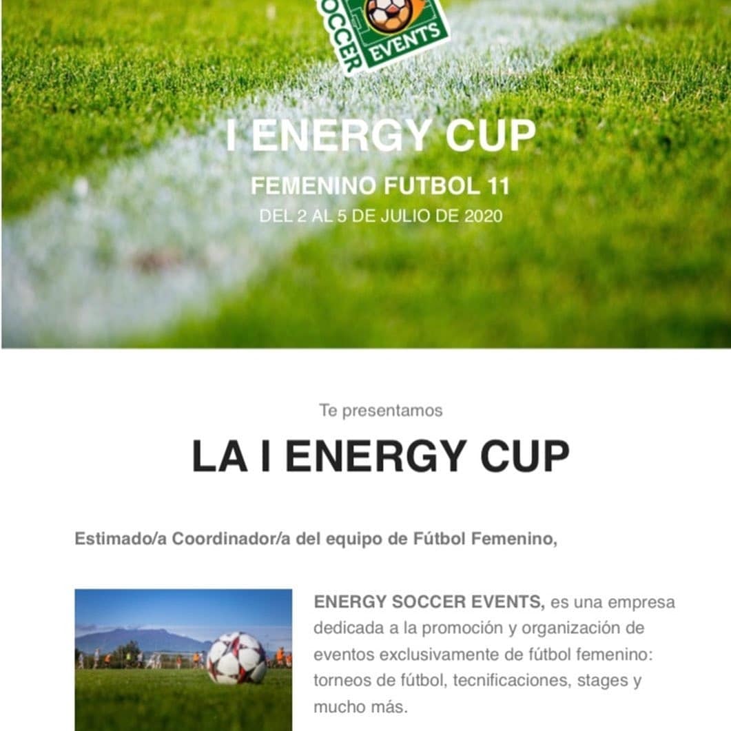 Es fantástico acoger torneos femeninos como ÉSTE ⤵️⤵️ 

I Energy Cup
02.07.2020 - 05.07.2020

No esperes más e inscríbete al mejor torneo del verano!!! Esperan muchas sorpresas!!!

#energysoccerevents #energycup #soccerlandcat #soccerlandcatalunya #thefootballkingdom #costabrava