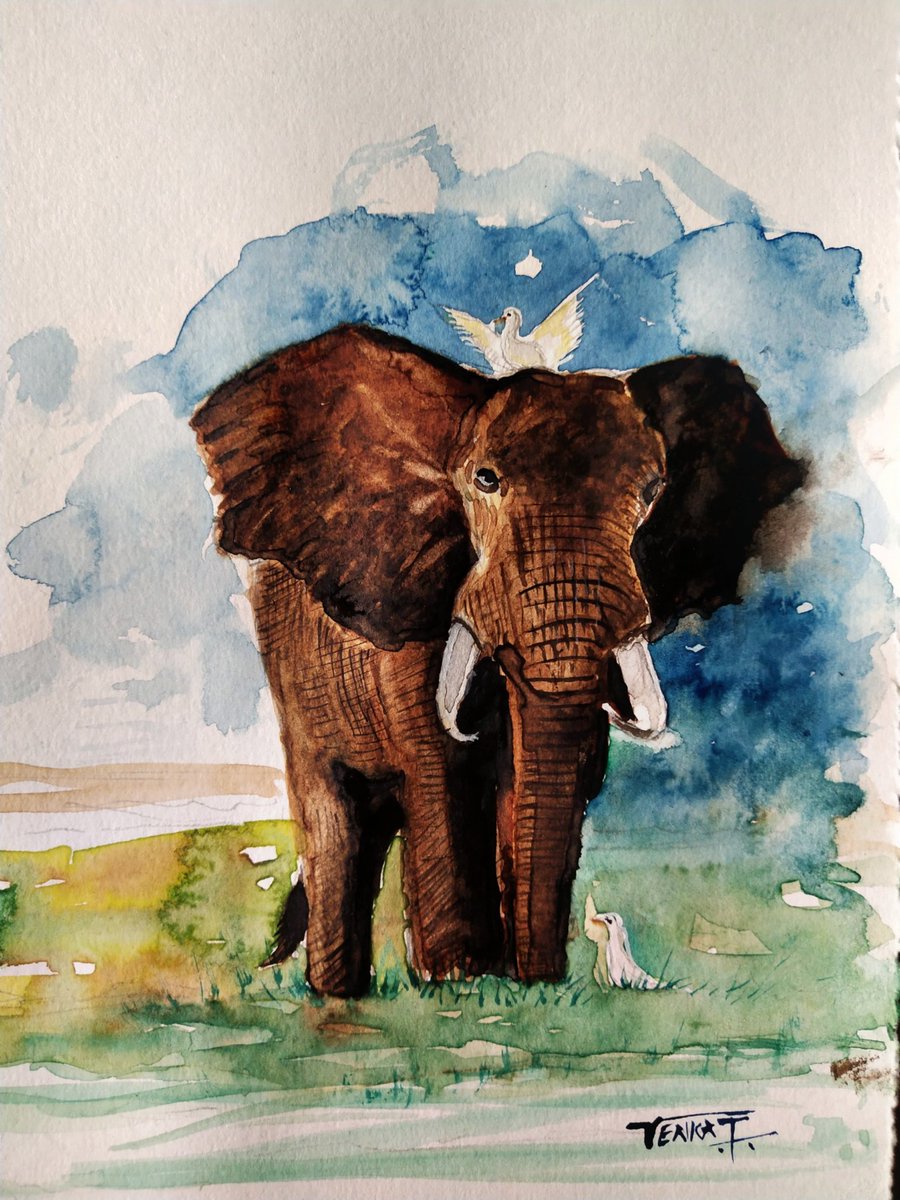 venkat_logan's tweet photo. My painting  #ELEPHANTNATION 😍 #watercolorpainting #SaveTheForest #artistsontwitter #Artist 🐘🐘🕊🕊 #birds #elephant  #nature https://t.co/SWrQPd3H4C