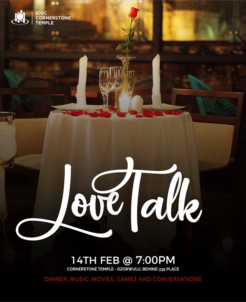 icgccornerstone's tweet photo. Let’s Talk About Love!!
Episode 3.0 of our annual February affair. Join us on Friday, the 14th of February as we work on our Love Checklist, watch movies, games and celebrate the greatest gift of all, LOVE! Invite someone 
#lovetalk #cornerstone #lovechecklist #love https://t.co/1IwwE9GgKM