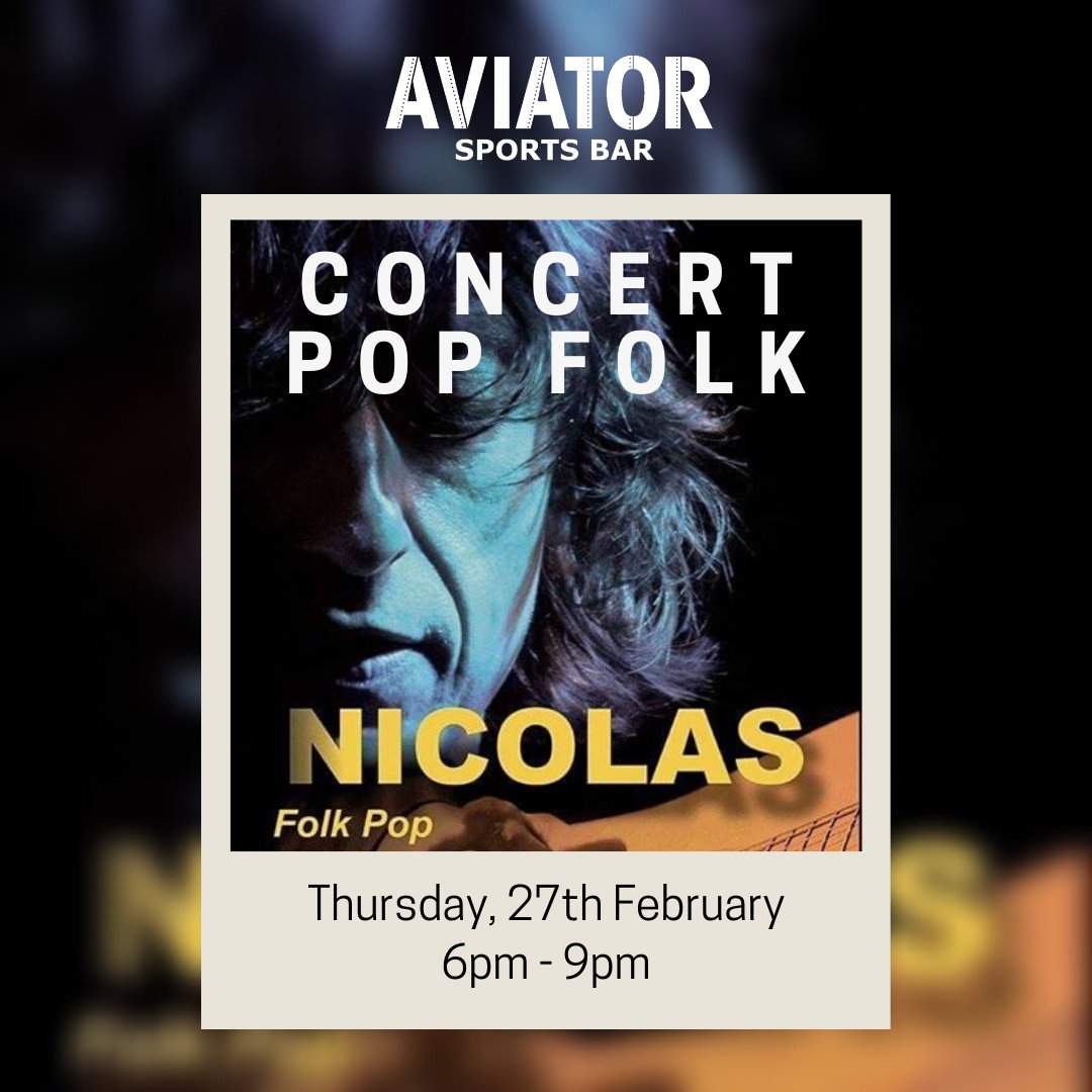 HolidayInn31's tweet photo. ✈️ L'Aviator Sports Bar organise un #concert pop folk le jeudi 27 février avec Nicolas Roger ! 

Venez profiter d'une soirée musicale de 18h à 21h !

[HAPPY🍻 HOUR]

📅 Du lundi au vendredi
⏰ 18h - 20h
💸 5€ la pinte ! https://t.co/GTHTtiP1hb