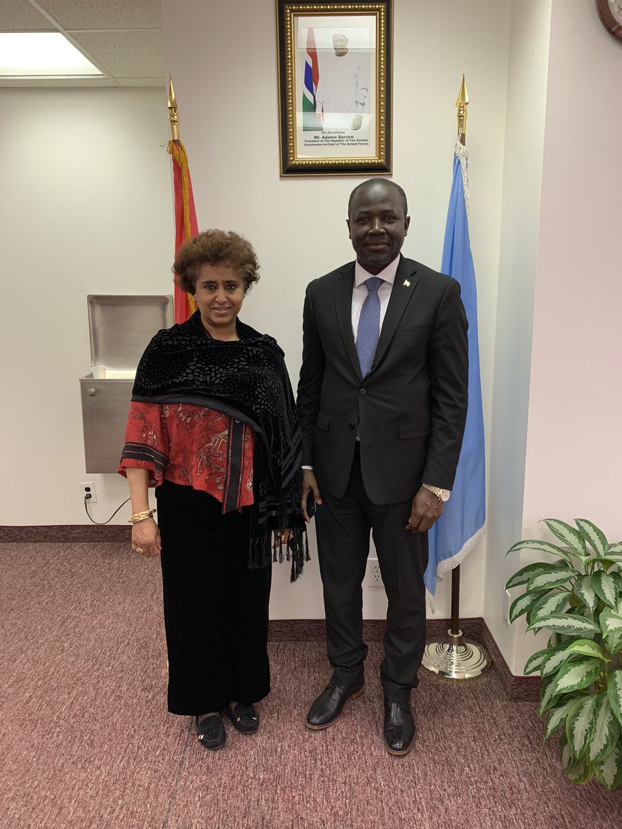AmbStesfamariam's tweet photo. #Eritrea @UN : Began day with briefing on #DesertLocusts, paid respect &amp; signed book of condolence @KenyaMissionUN , met with H. E  @LangYabou of #Gambia &amp; ended the day @ a dinner hosted by @AkbaruddinIndia  4 colleagues who were leaving the  New York PR family &amp; 4 those joining https://t.co/zUpXR0obvn