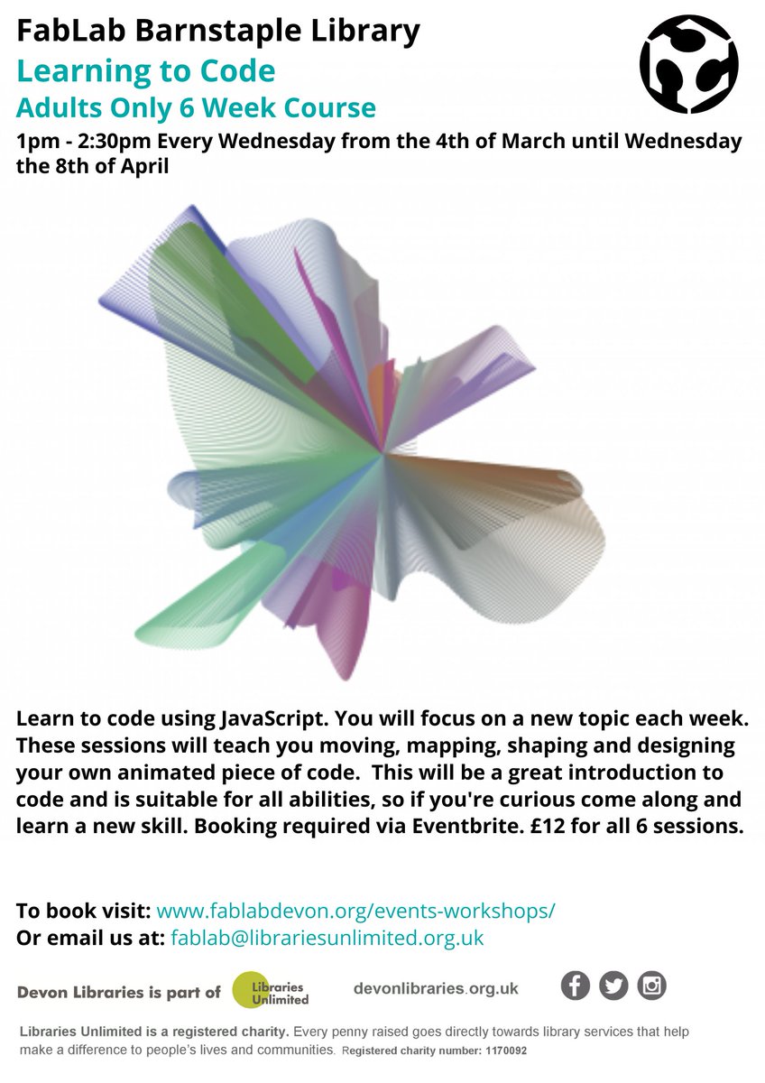 FabLabDevon's tweet image. We've got an interesting Adults only course coming up. Have you ever wanted to have a go at Coding? Do you want to advance your computer know how or learn a new skill? Well maybe Check out this 6 week course that starts in March. Booking essential. #learntocode #codingforadults