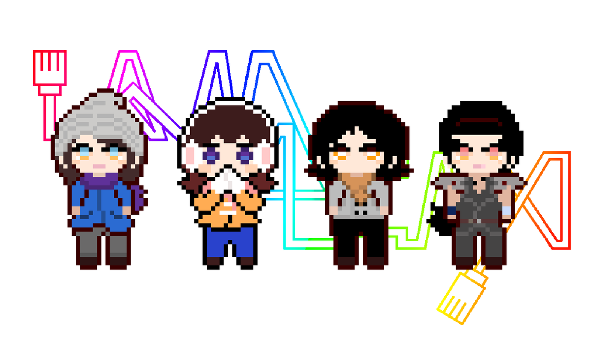 kei_pixel's tweet photo. せっかくの冬なので
LAN 4 LINX冬バージョン。

※普段は着ていないものもあります。

#ドット絵　 #pixelart 
#lan4linx  #バンド　#世紀末 https://t.co/nsLAcAhlml