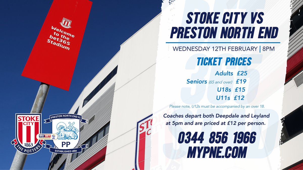 pnefc's tweet photo. 🎟️ A reminder that there will be no sales on the night at Stoke City, but tickets will remain on sale online until 1pm tomorrow afternoon and until 4pm both over the phone and in person from Deepdale. 
 
Full ticket details ➡️ https://t.co/oBe2kWsT46 #pnefc https://t.co/pxdxJIUGvd