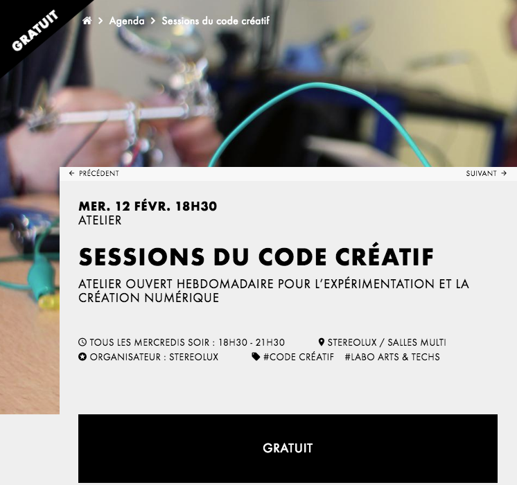 StereoluxLab's tweet image. Les sessions du #CodeCréatif reprennent demain ! 
Rdv à 18h30 &amp;gt; stereolux.org/agenda/session…