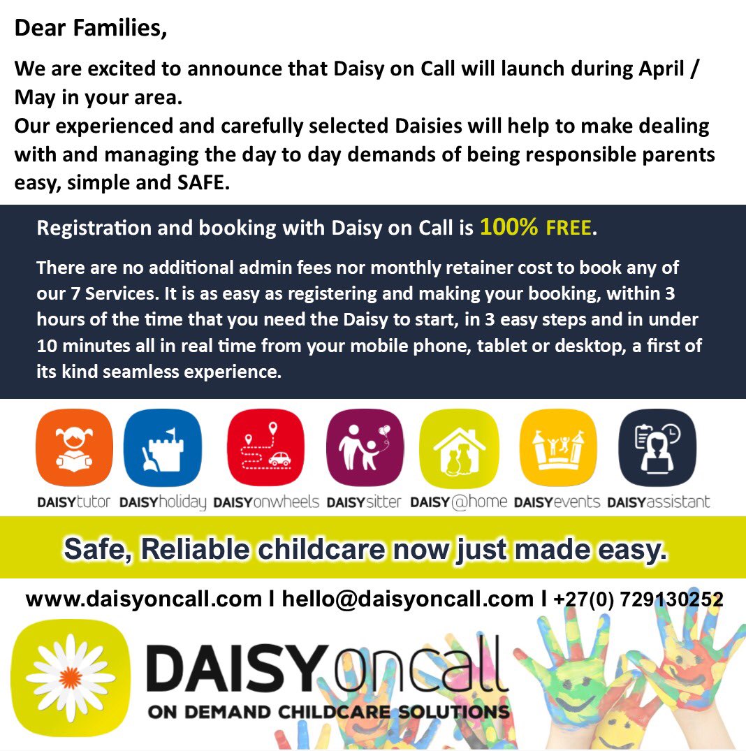 We are almost ready!!!
Please submit your question here: daisyoncall.com/i-have-a-quest…, or Signup to become a Daisy here:daisyoncall.com/make-me-a-dais…, <a href="/C_Fourie1/">Christiaan Fourie</a>