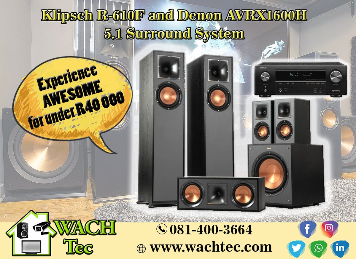 WACHTech's tweet photo. KLIPSCH SPEAKERS &amp; DENON AMP 🔈💚🔈💚🔈

Contact us for a quote on supply &amp; install:
🌐 https://t.co/JHbtqxeMe7

#Klipsch #Chooseday #Meyersdal #Bassonia #Glenvista #MeyersdalEco #EyeofAfrica #Oakdene #Bedfordview 
E&amp;OE. Price is only valid while stock lasts. https://t.co/Vs06K3VLor