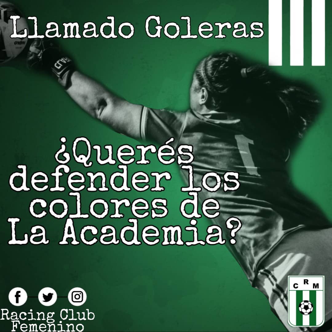 femenino_racing's tweet photo. Postulate para defender el arco y dejar los colores bien alto! 🧤🙌

📲 Comunicate por privado o al 094858075.

#Racing2020 🇳🇬💪 https://t.co/30OKPGyc3V