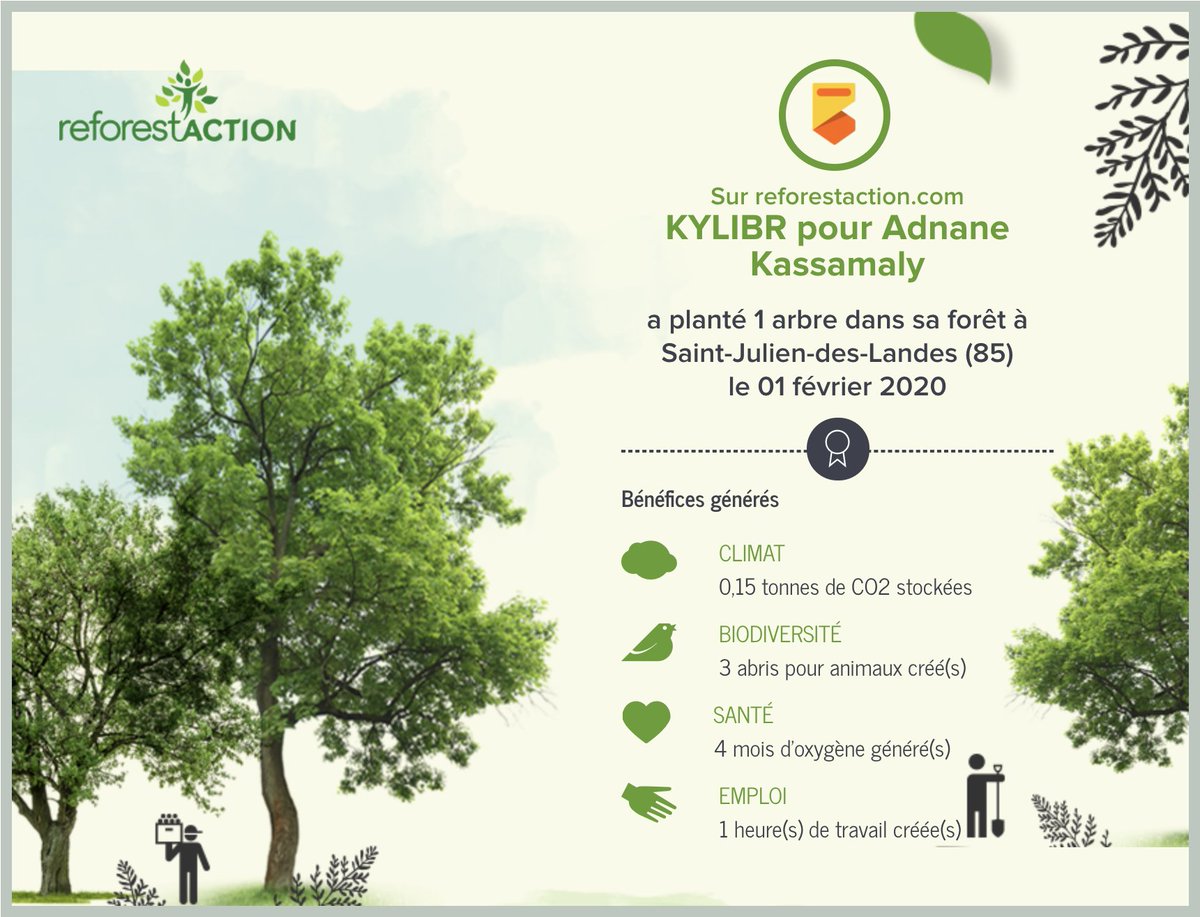 kylibr's tweet photo. Toutes les 3 réservations, Kylibr plante automatiquement un arbre au nom de l' abonné. Grâce aux points gagnés, l'abonné peut aussi décider d'en planter plus et se constituer une fôret grace à son abonnement hôtel illimité. #hotels #subscription #buildaforest #savetheplanet https://t.co/0OAUUfcWhZ