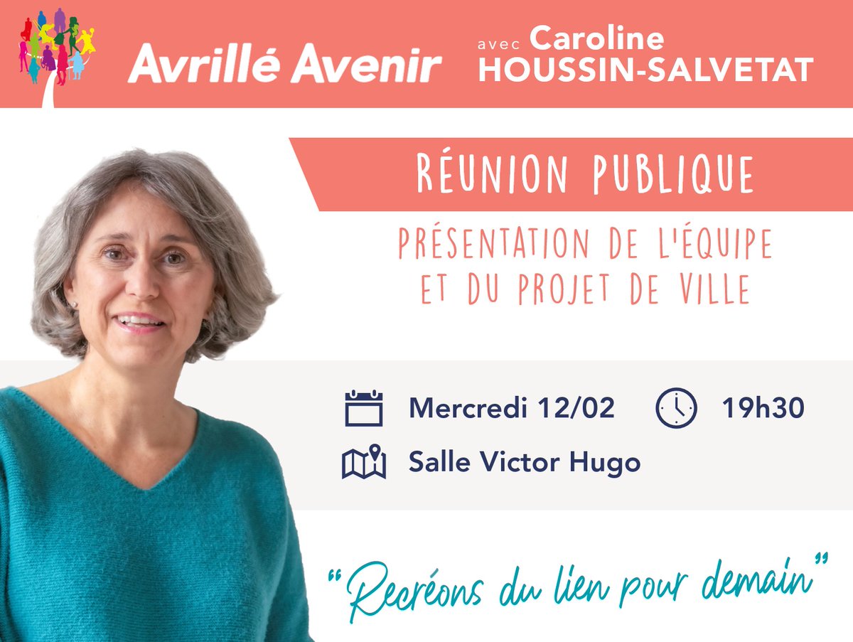 avrilleavenir's tweet photo. Rendez-vous mercredi 12 février à partir de 19h30 à la salle Victor Hugo pour la présentation de l'équipe et du programme #AvrilleAvenir #Avrille2020 #Municipales2020 https://t.co/J5LgP2YINg