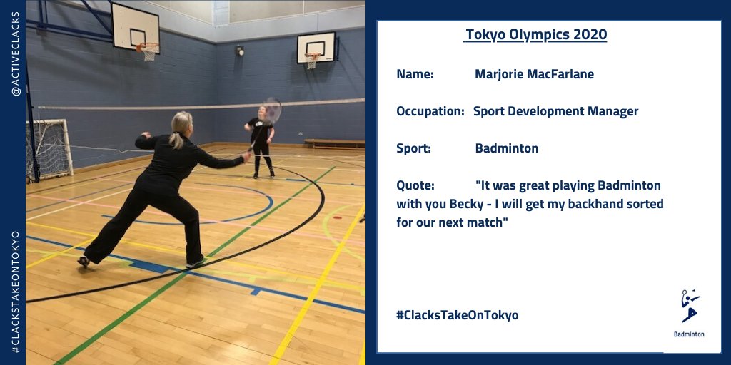 ActiveClacks's tweet image. Tokyo Tuesday!

Today's #ClacksTakeOnTokyo sport is Badminton! Sport Development Manager Marjorie &amp;amp; @FirparkSki Becky went along to a Sport Dev. class last week.  

Get involved by sharing your Olympic sport experience using the #ClacksTakeOnTokyo 

#3down