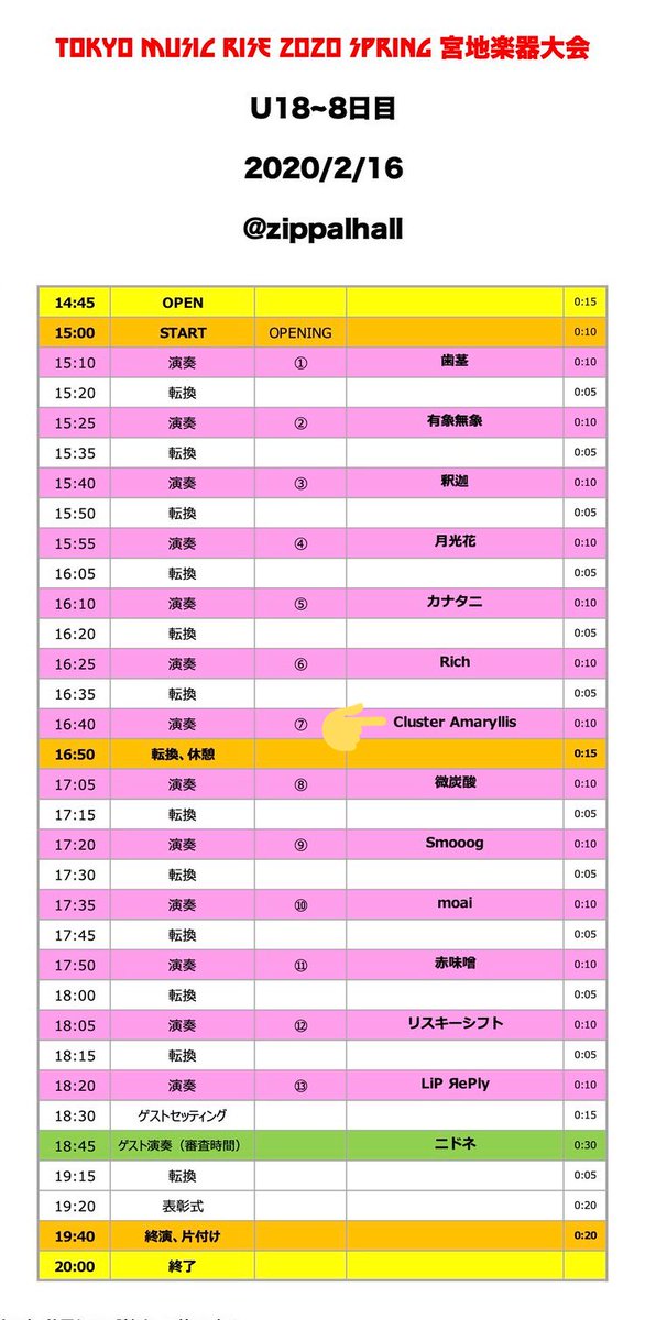 clu_llis's tweet image. 【お知らせ】
Tokyo Music Rise 2020 Spring
宮地楽器大会 U-18 8日目
2月16日 

16時40分からの演奏です！

@宮地楽器 Zippalhall

是非来てください！お待ちしてます！

※チケットの取り置きは
メンバーのDMにお願いします