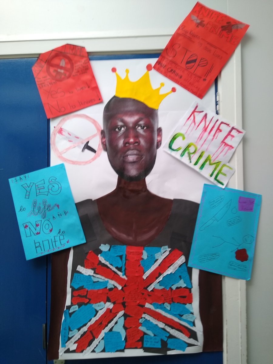 HastingsHighSch's tweet photo. Yr 9 pupils during Religions and Worldviews re-created Banky’s Stab Vest as our teacher is a fan. #SayNoToKnifeCrime #Stormzy #Banksy #NoHateCrime #WeOwnedIt #NotTooBigForOurBoots @stormzy https://t.co/DAa0iwkpic
