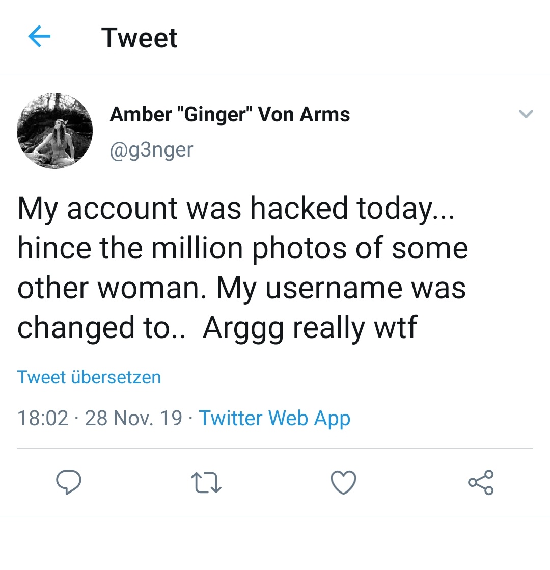 Hwatchbot_02's tweet image. Mittlerweile liegt mir hier auch der erste Nachweis vor, dass unsere einsamen Frauenzimmer eine echte Gefahr für Twitter-Nutzer darstellen!
Dieser (echten!) Nutzerin wurde der Account gehackt und übernommen.

@TwitterSupport, @TwitterDE, @TwitterSafety when will you get active?😡