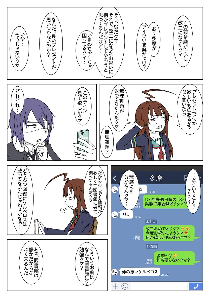 夕立へのフォロー回①
図書館で鉢合わせた球磨天龍夕立の3人の話になります 