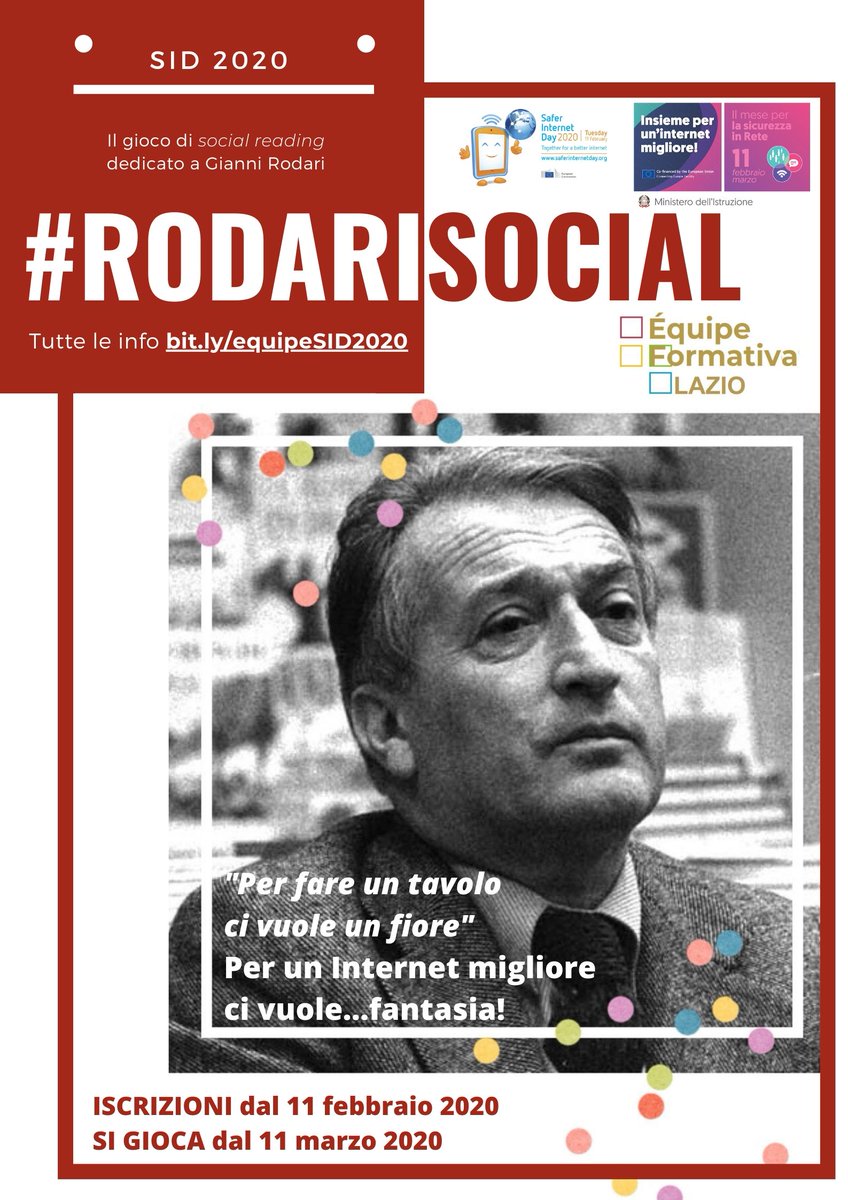 In occasione del #SaferInternetDay, l'Equipe Formativa Territoriale del Lazio presenta: #RodariSocial, il gioco di social reading, con il metodo di <a href="/TwLetteratura/">TwLetteratura</a>, dedicato a #Rodari! Tutte le info per partecipare con la classe bit.ly/equipeSID2020 #SID2020 <a href="/SaferinternetIT/">Generazioni Connesse</a>