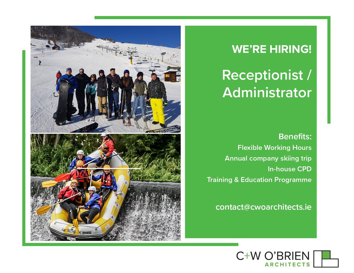 We're hiring! We're looking for an experienced, outgoing receptionist / administrator to join our team at C+W O'Brien Architects. If interested please send your CV to contact@cwoarchitects.ie.
#jobfairy #jobsdublin