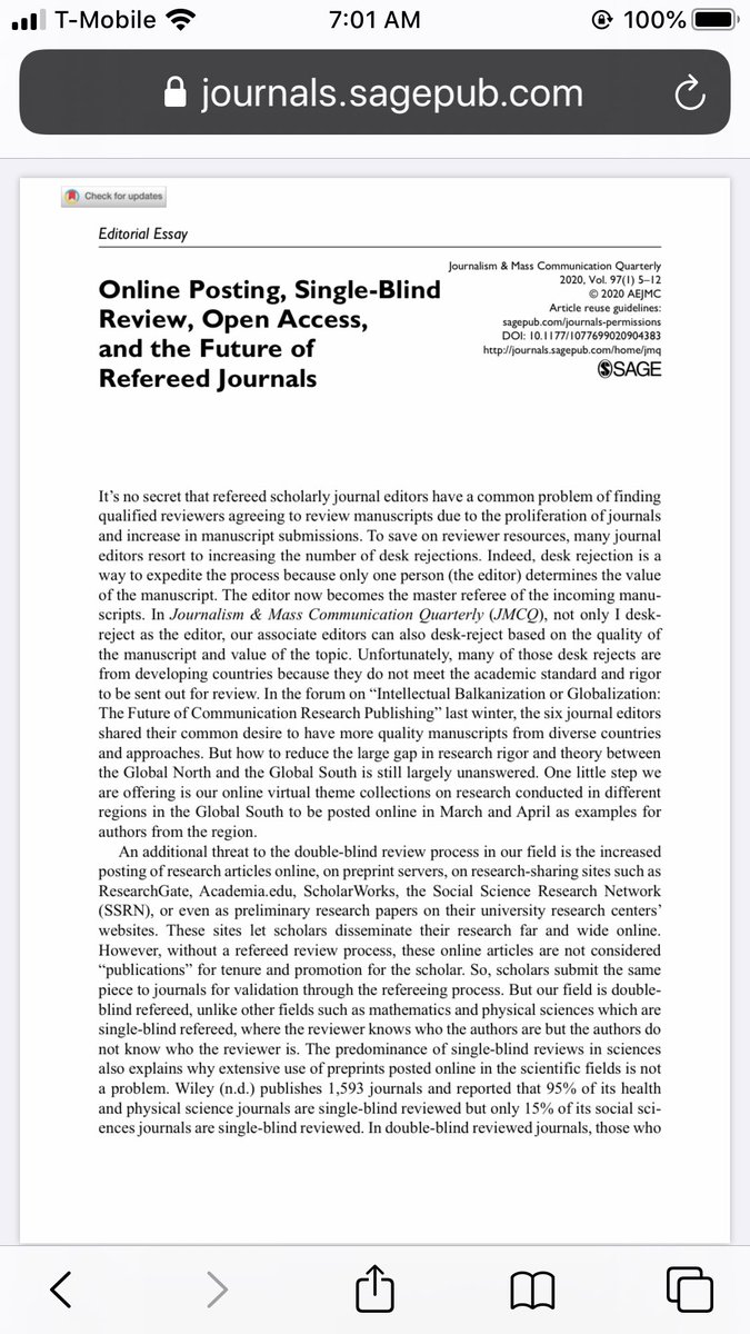 LouisaHaBGSU's tweet photo. #JMCQ spring 2020 issue is out.  Read my editorial essay on Online Posting, Single-blind Review, Open  Access and the Future of Referee Journals, acknowledging the 2019 reviewers https://t.co/tQvEpiqjsA @aejmc @SAGEmedia_comm https://t.co/JmaKMo0iGm