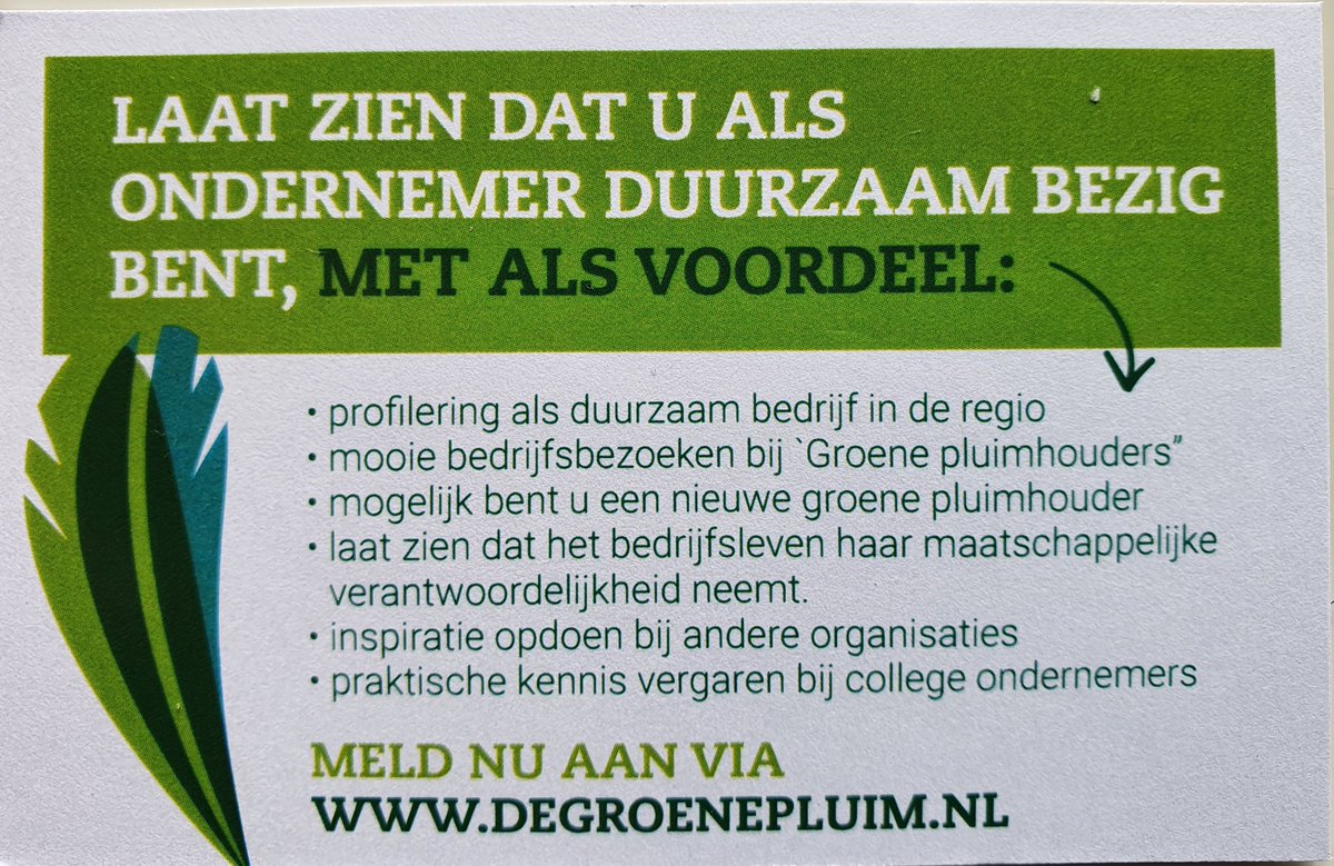 Waarom meedoen met De Groene Pluim? Lees hier de voordelen! #duurzaamondernemen #degroenepluim 
degroenepluim.nl