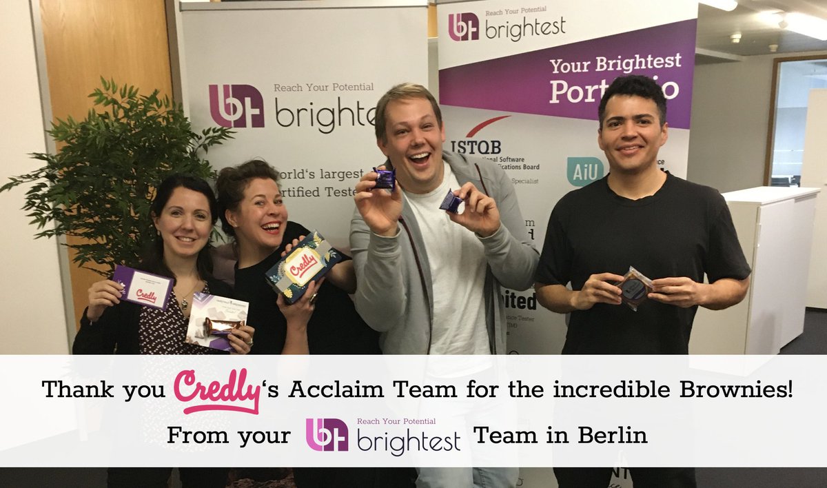 Thank you so much to our incredible partners at <a href="/credly/">Credly</a>'s Acclaim Badging Services.  Team <a href="/Brightest/">◕ ◡ ◕ thea</a> was thrilled to receive a box of branded brownies from the USA!!!  Special shout out to Stephanie Overman - it's so incredible working with you. #BrightestBadgingPartner