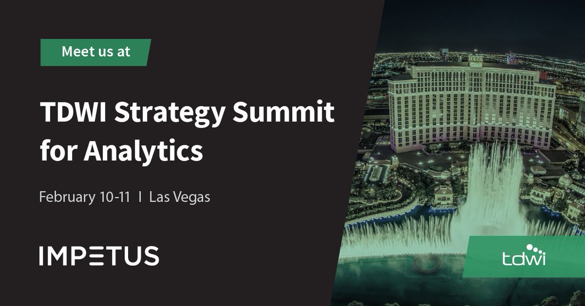 impetustech's tweet image. Are you at TDWI Strategy Summit for Analytics? Meet us to explore whether it’s modernizing a data warehouse for advanced analytics, migrating to the cloud, or leveraging machine learning for innovation.  bit.ly/2OcgAg6  #TDWILasVegas, #StrategySummit, #TDWI
