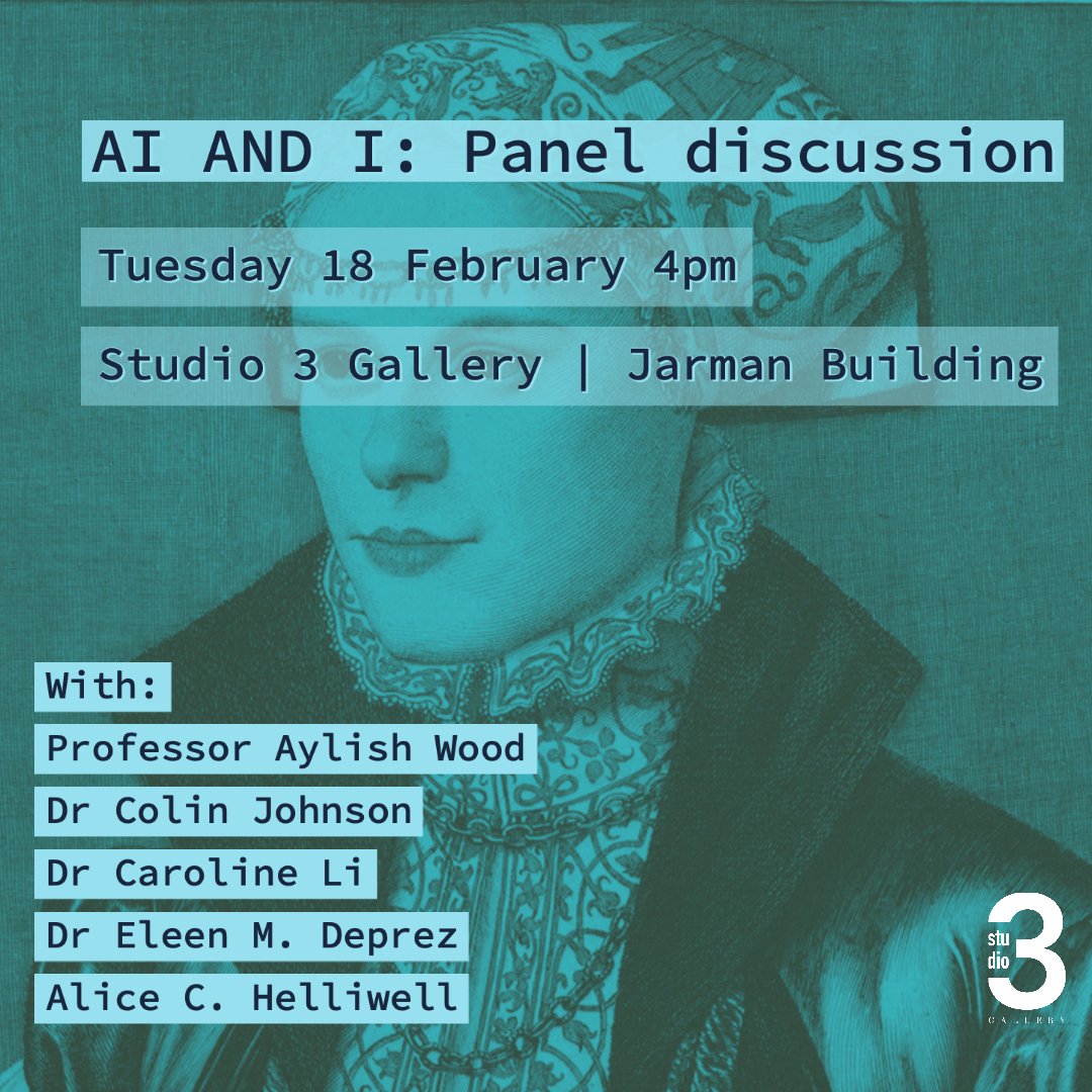 Studio 3 Gallery (@studio3gallery) on Twitter photo Next Tuesday at 4pm: brilliant <a href="/UniKent/">University of Kent</a> people talking about Artificial Intelligence. Is AI making our lives easier or inhuman? Will AI slowly take over, or has it already? What can AI bring to the practice of artists, art historians, curators? All welcome! Next Tuesday at 4pm: brilliant <a href="/UniKent/">University of Kent</a> people talking about Artificial Intelligence. Is AI making our lives easier or inhuman? Will AI slowly take over, or has it already? What can AI bring to the practice of artists, art historians, curators? All welcome!