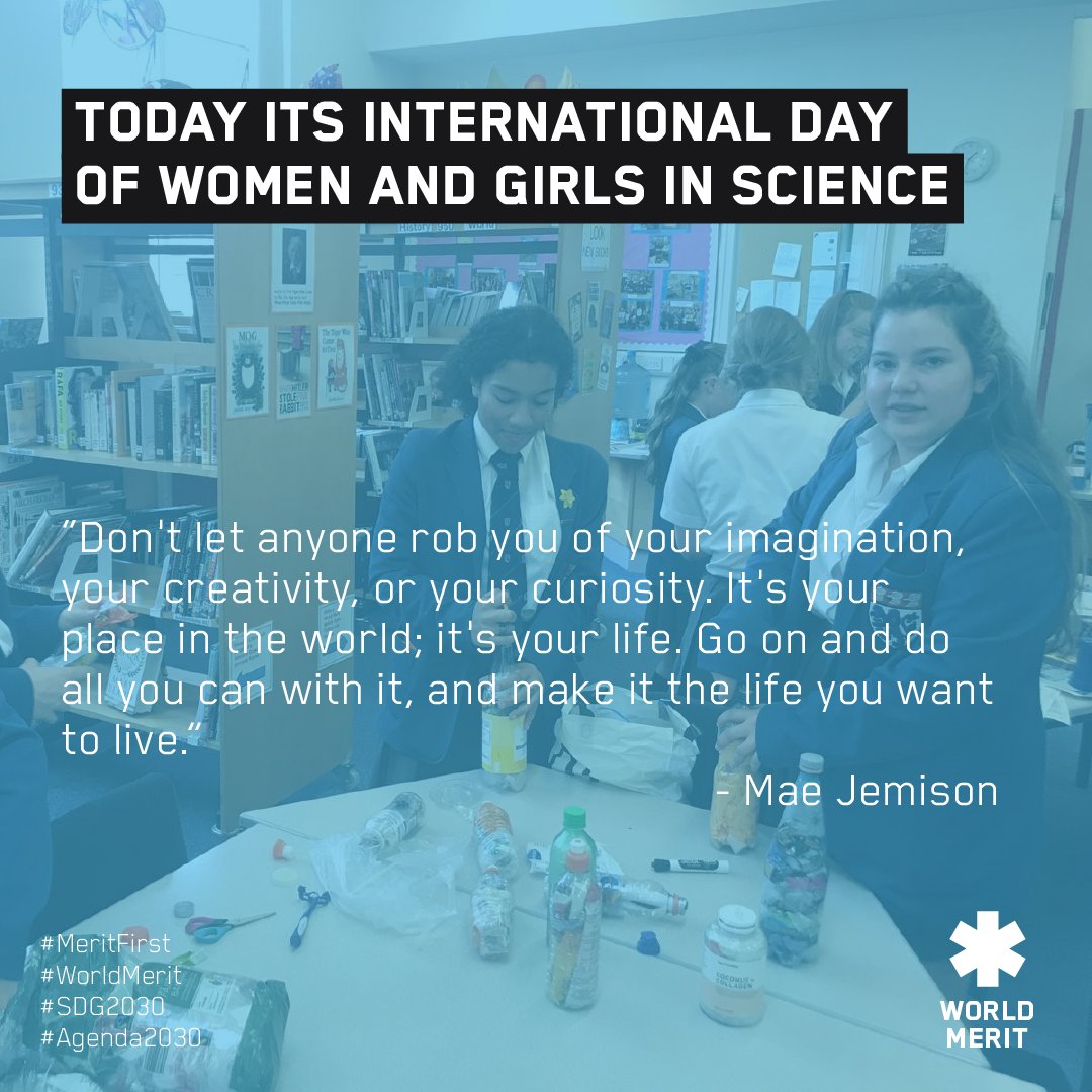Don't let anyone rob you of your imagination, your creativity, or your curiosity! - <a href="/maejemison/">Dr. Mae Jemison</a> 👩‍🚀👩‍🎓

🦸‍♀️👩‍🔬👩‍🏭👩‍🍳👩‍🌾👩‍🏭👩‍🎨👩‍🚀👩‍⚖️ 👷‍♀️👮‍♀️👩‍🎤👩‍🏫👩‍💼👩‍🚒💃  

#WorldMerit #MeritFirst #GlobalGoals #HeforShe #QualityEducation