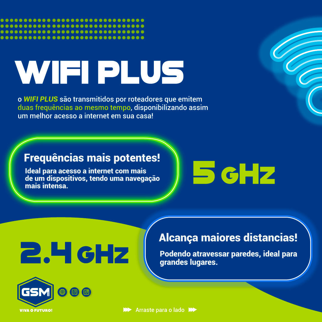 GSM BAHIA on X: 🚀+Velocidade + Cobertura🚀 O WiFi Plus é uma novidade da  GSM Bahia para uma conexão mais rápida e um alcance maior. Isso acontece  por que trabalhamos com um