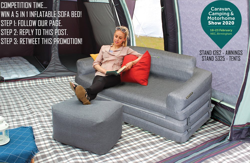 Outdoor_Rev's tweet photo. COMPETITION TIME! Please FOLLOW our page, REPLY to this and SHARE this promotion for a chance to WIN the Campese #InflatableSofaBed! We wish everyone the best of luck; the WINNER shall be announced following the NEC #Caravan, #Camping &amp; #Motorhome Show: https://t.co/EJ3rCwDAoD https://t.co/NnyZtawIrI