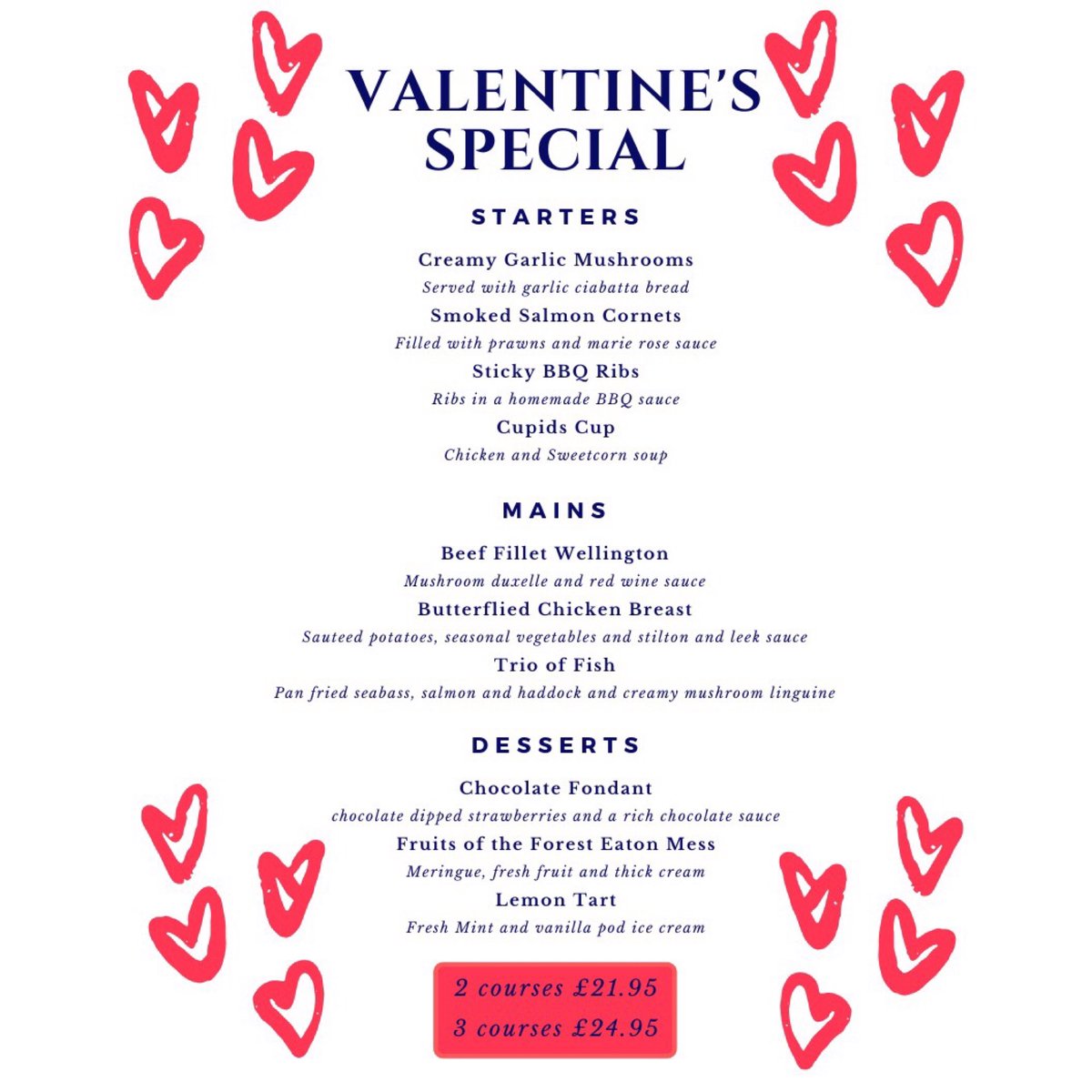 Looking for somewhere to dine on Valentines Day? ❣️ Look no further! Alongside our main menu, we have a special set menu created by our skilled chefs here at the Royal... call 01524 859298 or book online. See you soon 💗