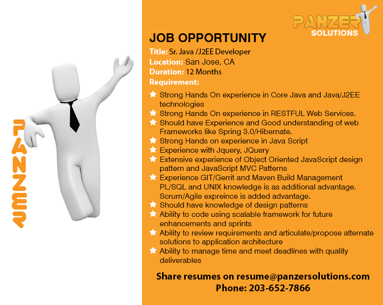 panzersolution's tweet image. Job Title: Sr. Java /J2EE Developer
Location: San Jose, California
Share resumes on resume@panzersolutions.com
Or for more info click on the below link
panzersolutions.com/view_job_oppor…
#PanzerSolutions #Java #J2EEDeveloper #Jobseekers #Jobs #Latestjobs #california