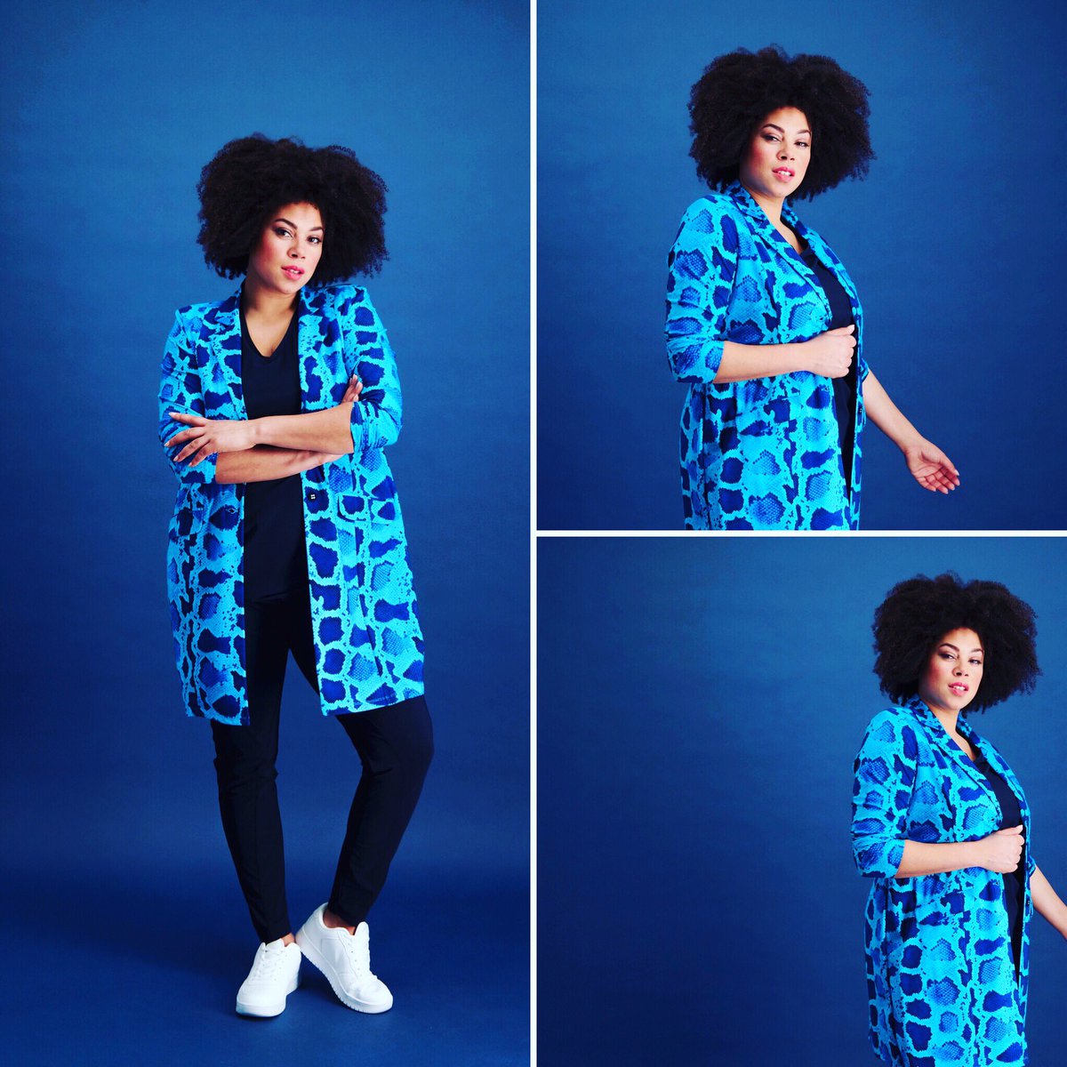 💙 Aqua &amp; Snake 💙
Lange blouse, prachtige combi en comfi ! 
#fashion #spring #woman #plusbasics #plusfashion