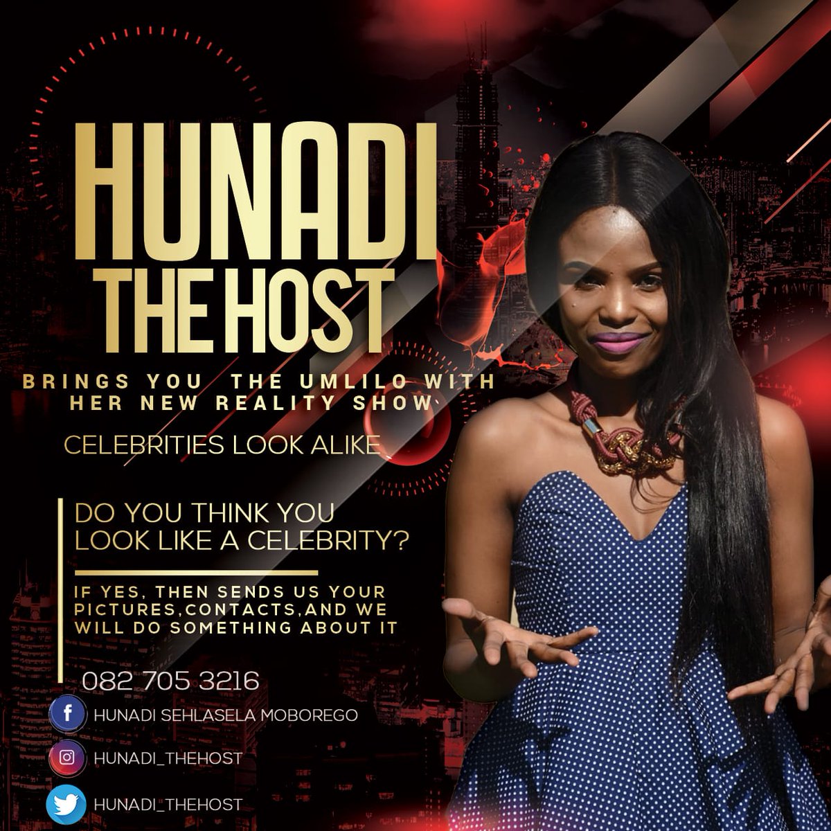 Hunadi_theHost's tweet photo. Hello WORLD, I bring you a brand new reality TV Show #celebritieslookalike
Those who would love to participate are more than welcome to send their pictures. This is a dream come true to me. Please help me make some noise about it. @danielmarven @SciTheComedist @DJFreshSA @Tebzen https://t.co/CS3hqrxDVx