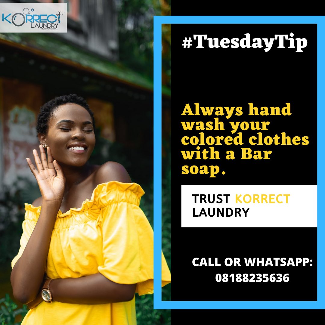 Korrectlaundry's tweet image. Did you know washing colored clothes with bar soaps preserve your color quality? 
Now you know!

#korrect #tuesdaytips #tips #tuesday #clothes #colors #detergent #barsoaps