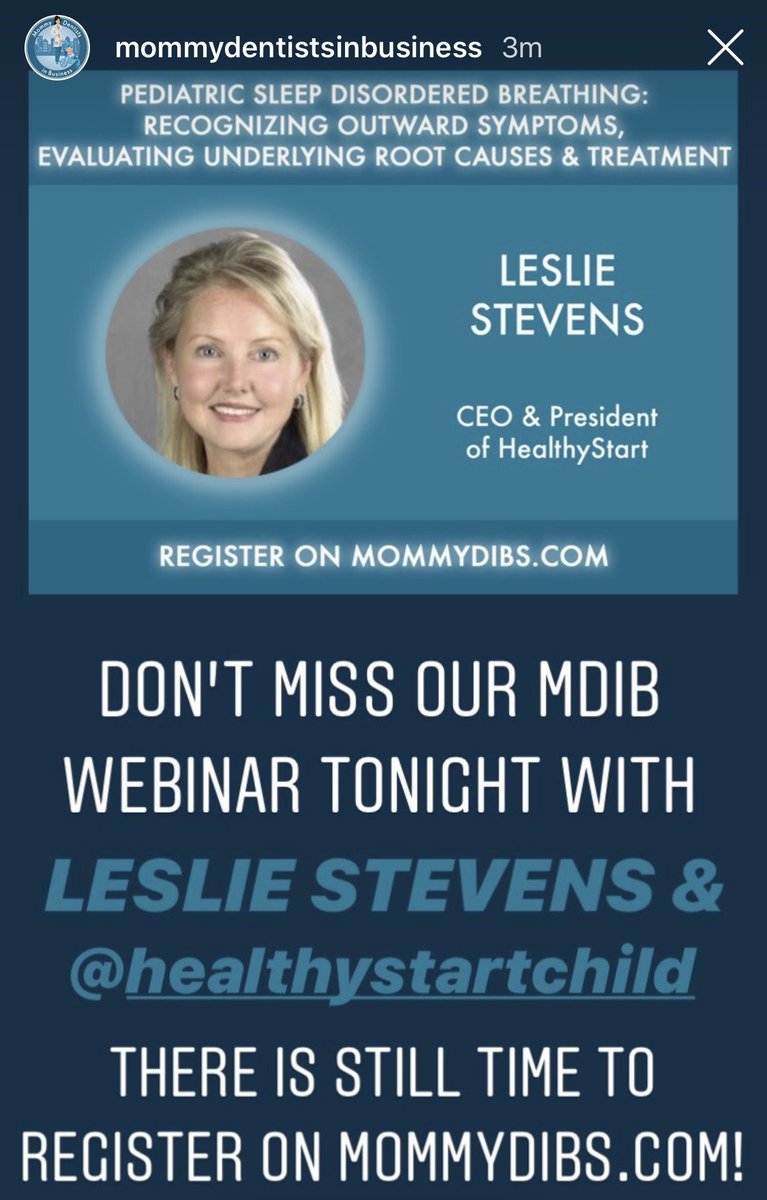 HealthyStartSDB's tweet photo. Don’t miss Leslie Stevens tonight on Mommy Dentists in Business! Register on https://t.co/HlcxeRAWwJ #webinar #education #pediatricsleep https://t.co/65aZrFb4cs