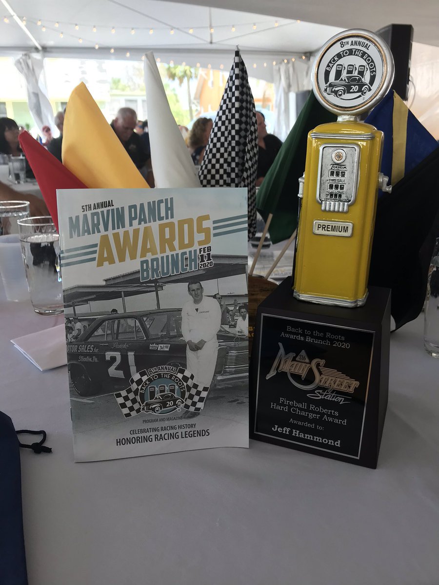 HollywoodJeff's tweet image. Such an  HONOR to receive the Fireball Roberts Hard-Charger  from Back To The Roots Daytona